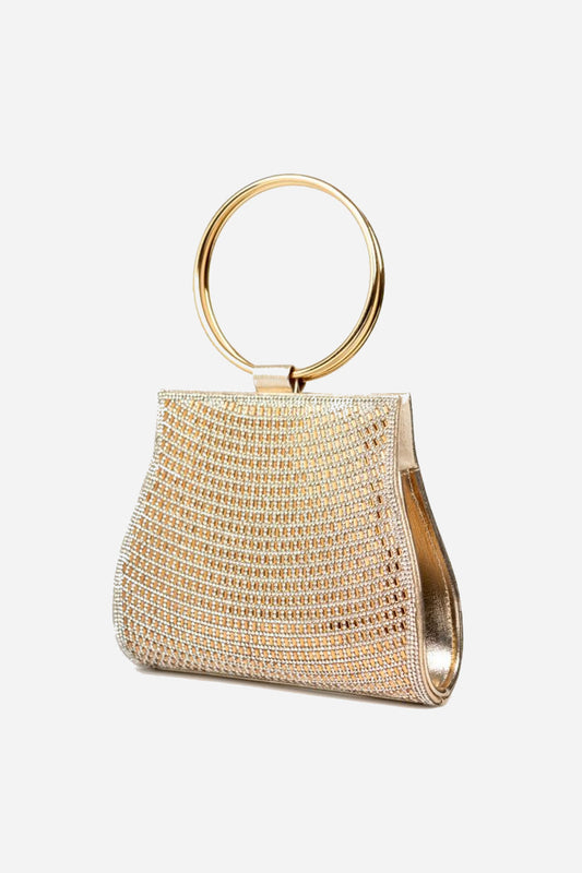Gold Diamante Clutch Bag with Top Handles-1