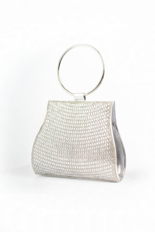 Silver Diamante Clutch Bag with Top Handles-1