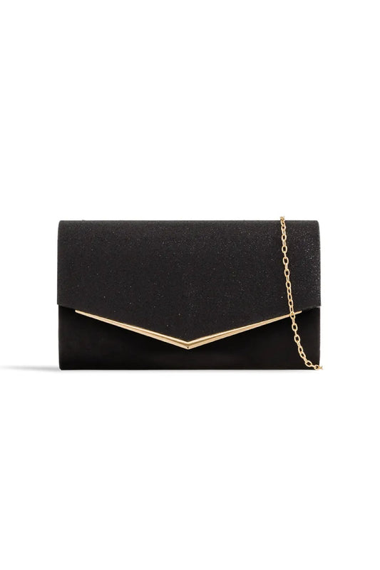 Black Glitter Envelope Clutch Bag-1