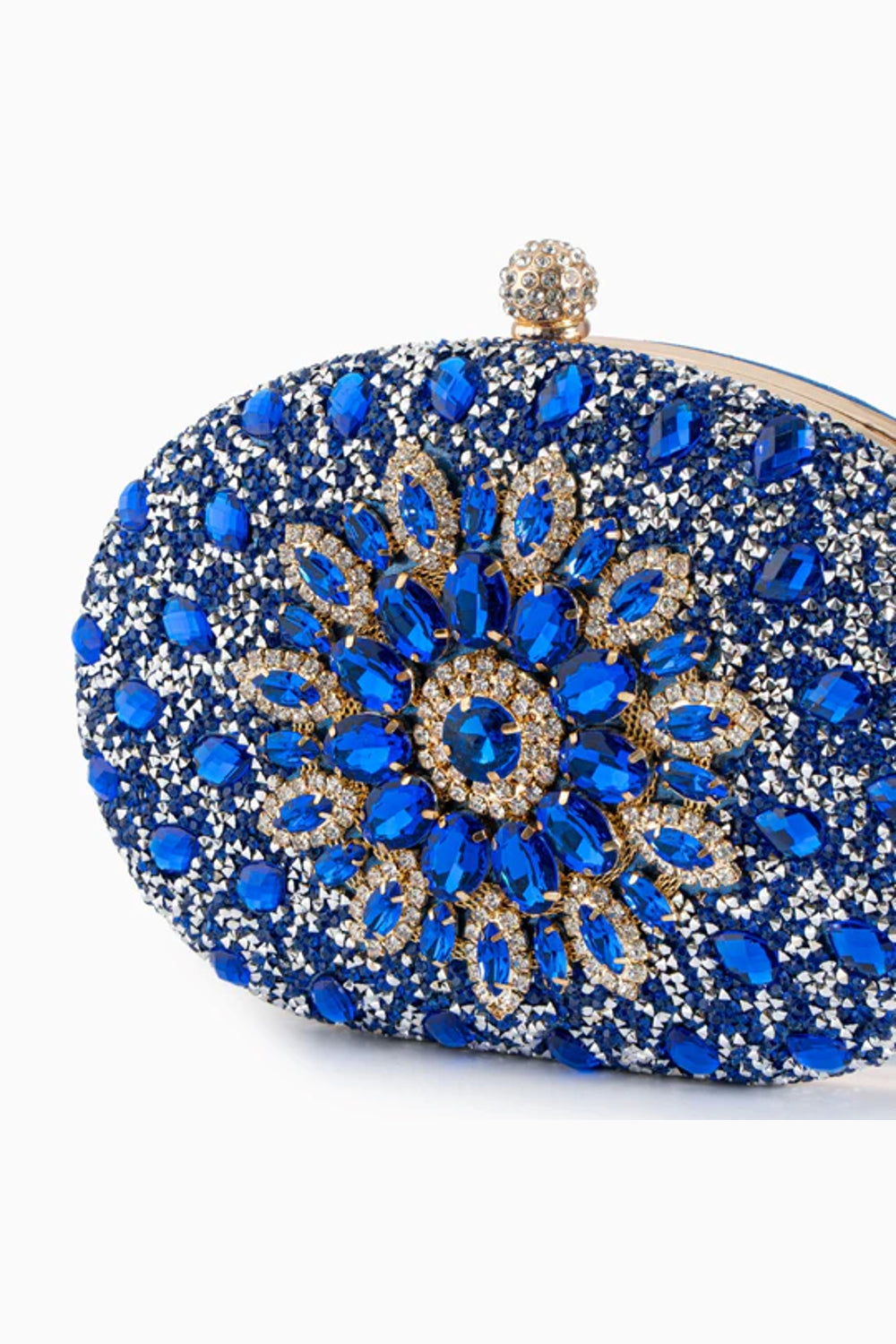 Royal Blue Embellished Clutch Bag with Gold Details-2