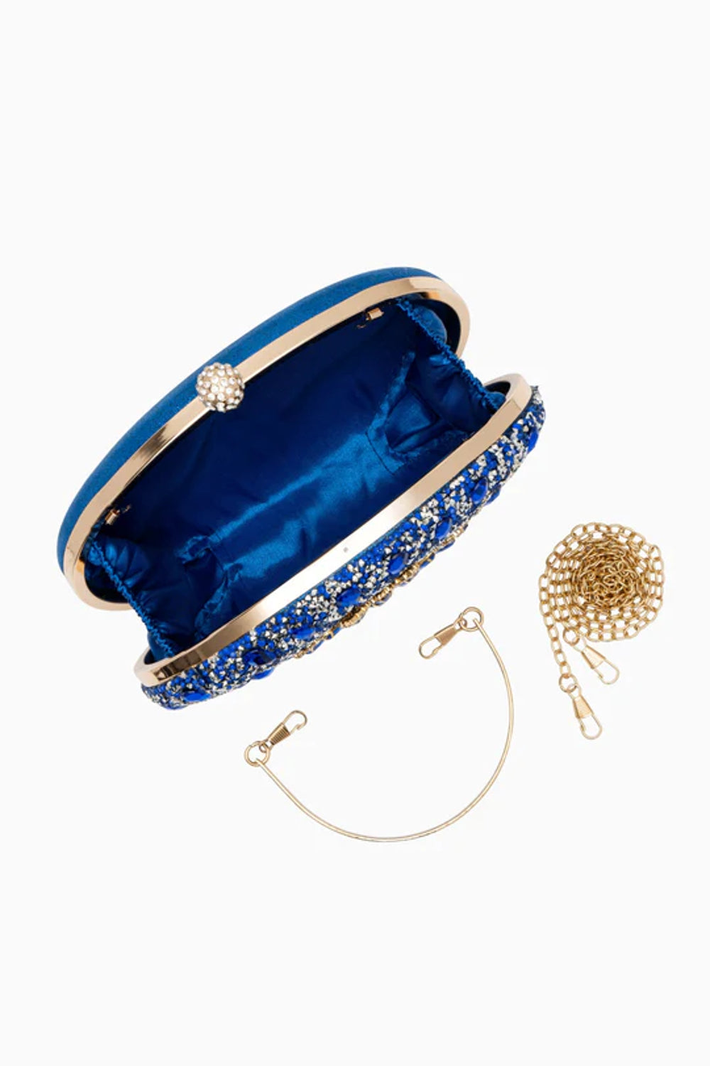 Royal Blue Embellished Clutch Bag with Gold Details-3