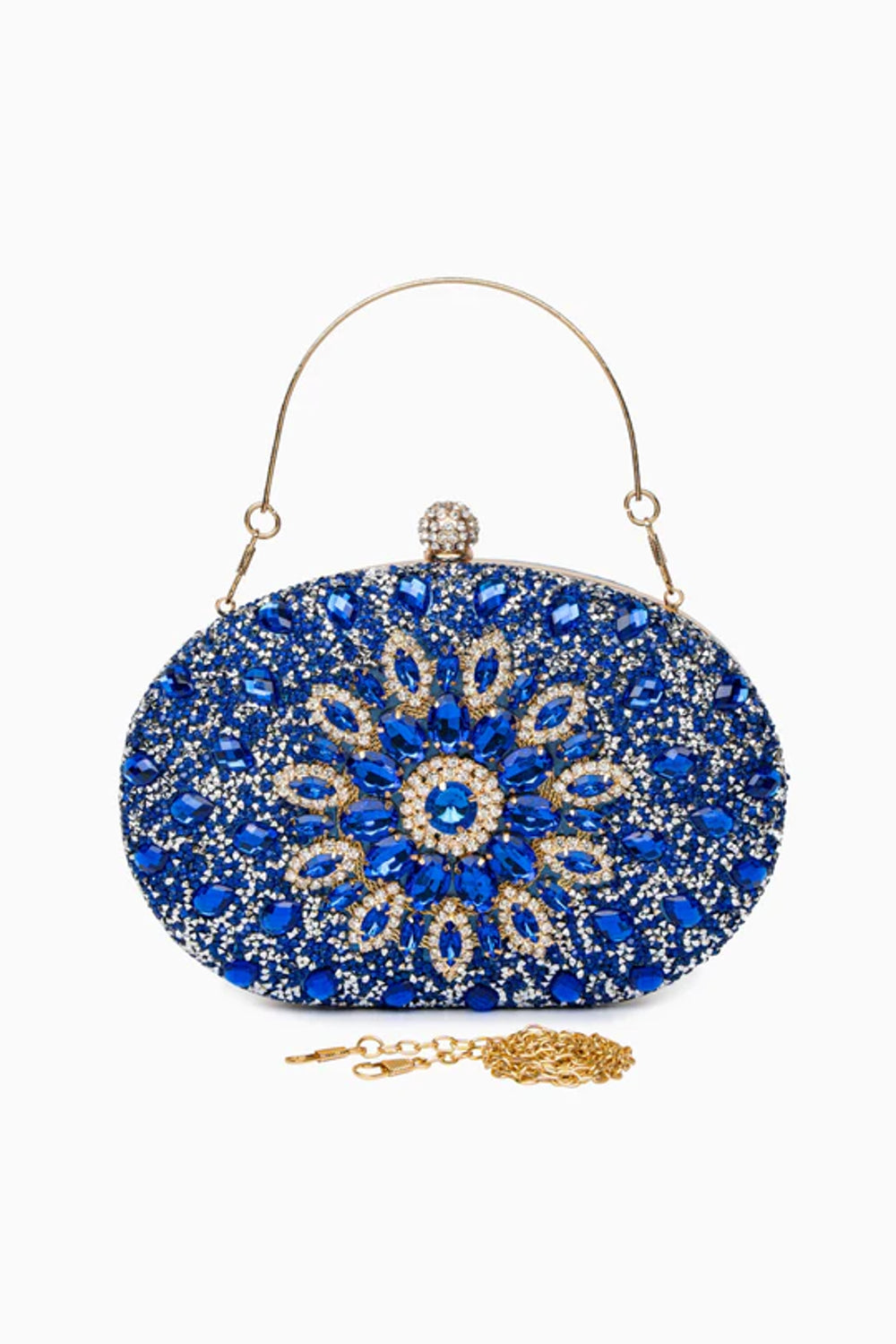 Royal Blue Embellished Clutch Bag with Gold Details-1