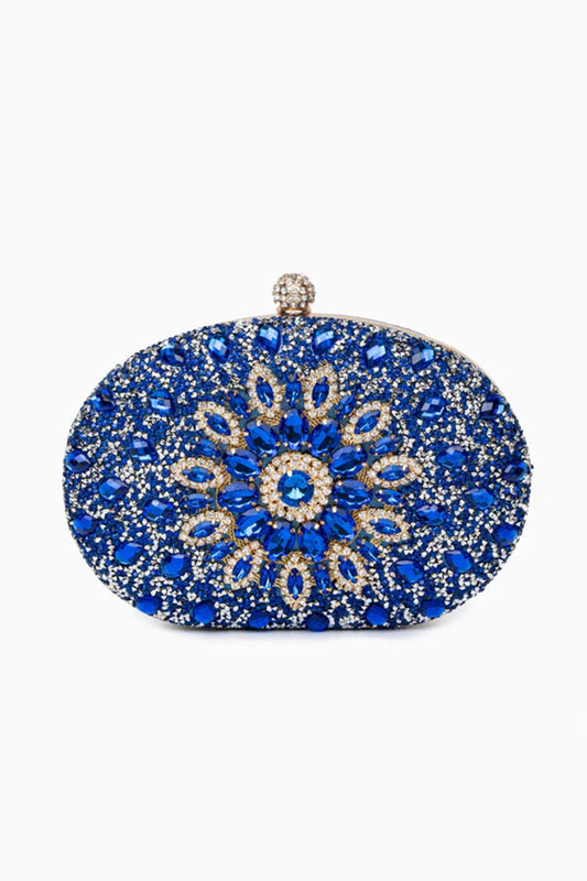 Royal Blue Embellished Clutch Bag with Gold Details-0