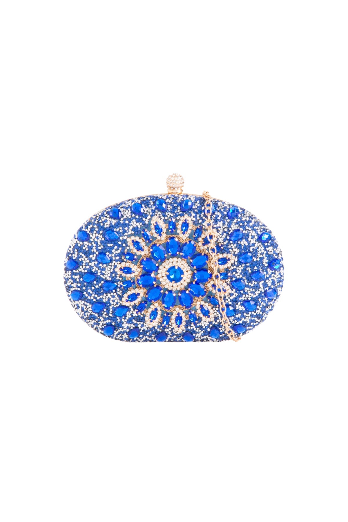 Royal Blue Embellished Clutch Bag with Gold Details-4