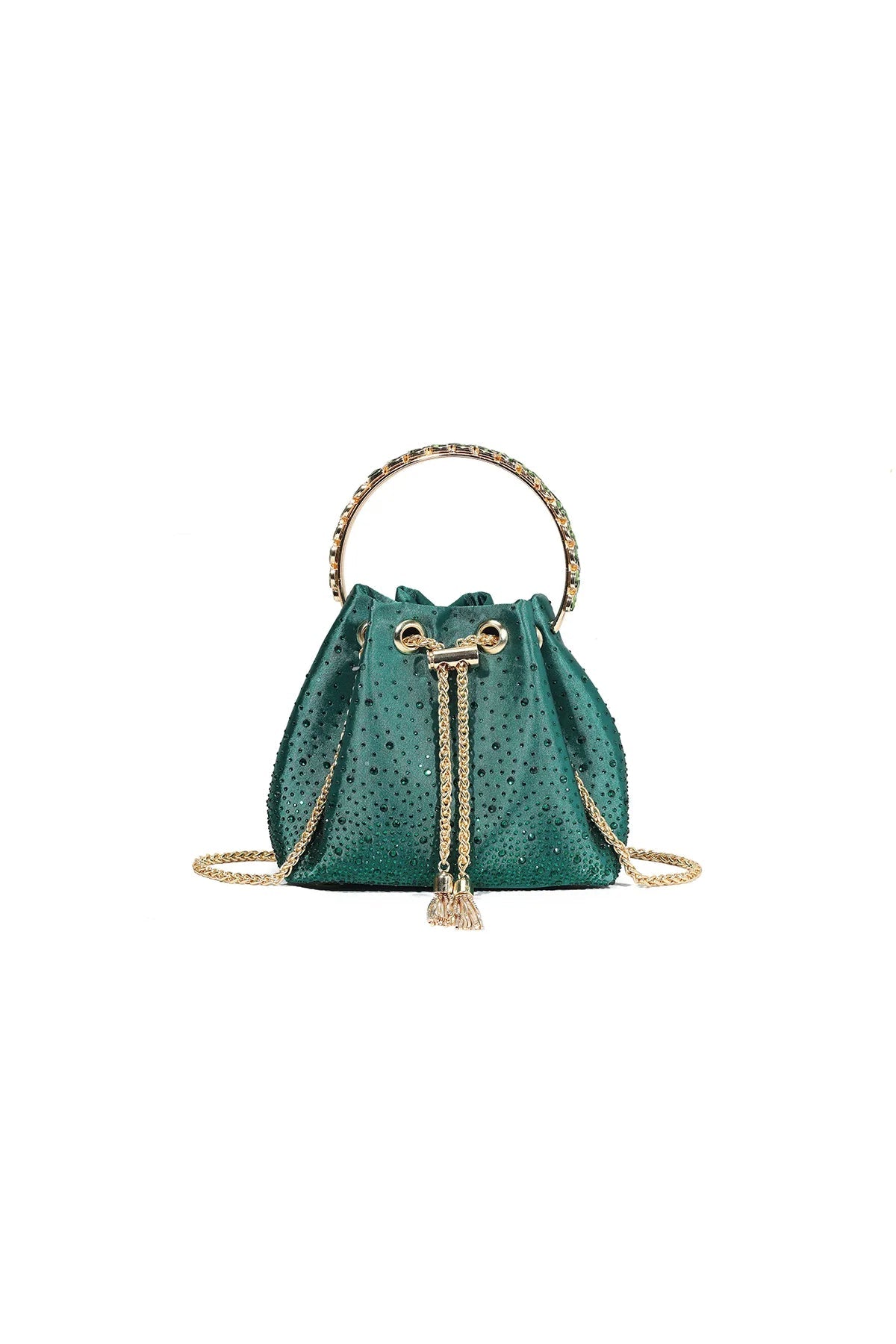 Green Embellished Top Handle Evening Bag-0