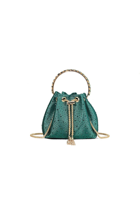 Green Embellished Top Handle Evening Bag-0